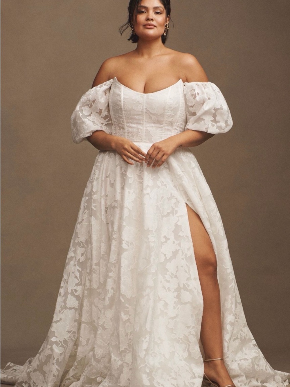 Jenny Yoo Anthropologie Holden Off-The-Shoulder Floral Lace Wedding gown Plus SZ